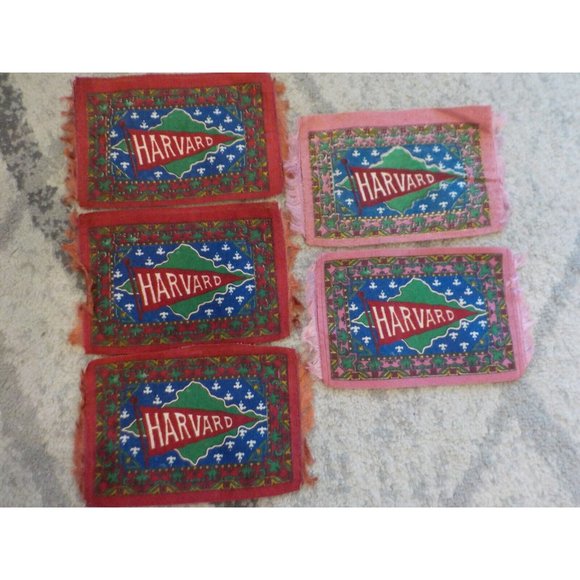 Set of 5 Antique Harvard University 1910's Tobacco Felt Cigarette Inserts Rugs - Picture 1 of 2